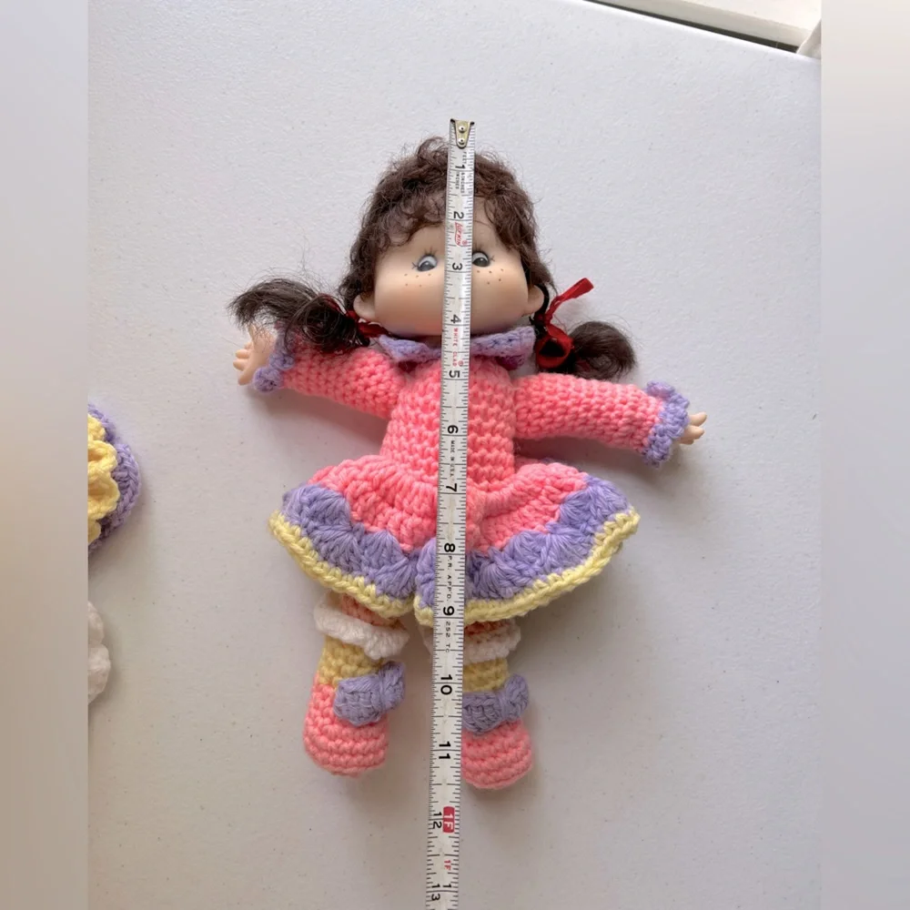 Freckled Face Vintage Crochet Yarn Doll 11 long x 9 wide